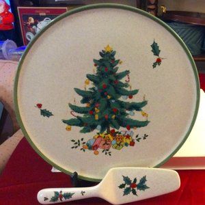MIKASA 2PC CAKE PLATE W/ SERVER - "FESTIVAL SEASON" - FINE CHINA